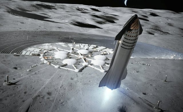 Посадка пассажирского космического корабля BFS на Луну. SpaceX